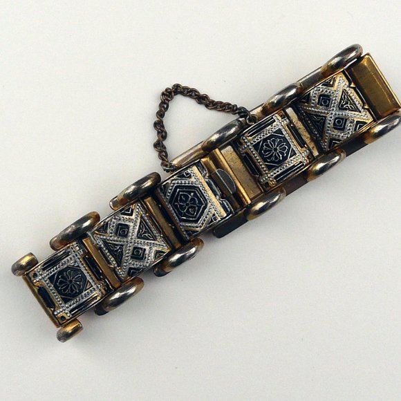 🔴 Vintage Damascene style black & gold bracelet - Picture 4 of 8